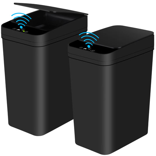 Two Pack Touchless Motion Sensor Trash Cans Slim Design Compact