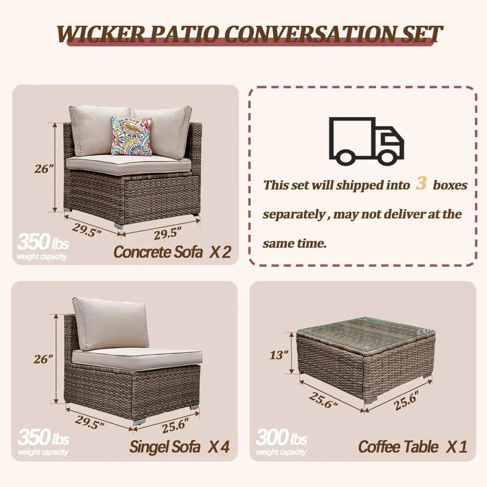 XIAOLANG Outdoor Patio Furniture Set All-Weather PE Rattan Sofa Table