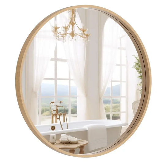 Round Wood Mirror 24 inch Circle Wall Mirror for Bathroom Round Wall Mirror for Wall Decor, Vanity, Entryway Living Room Natura