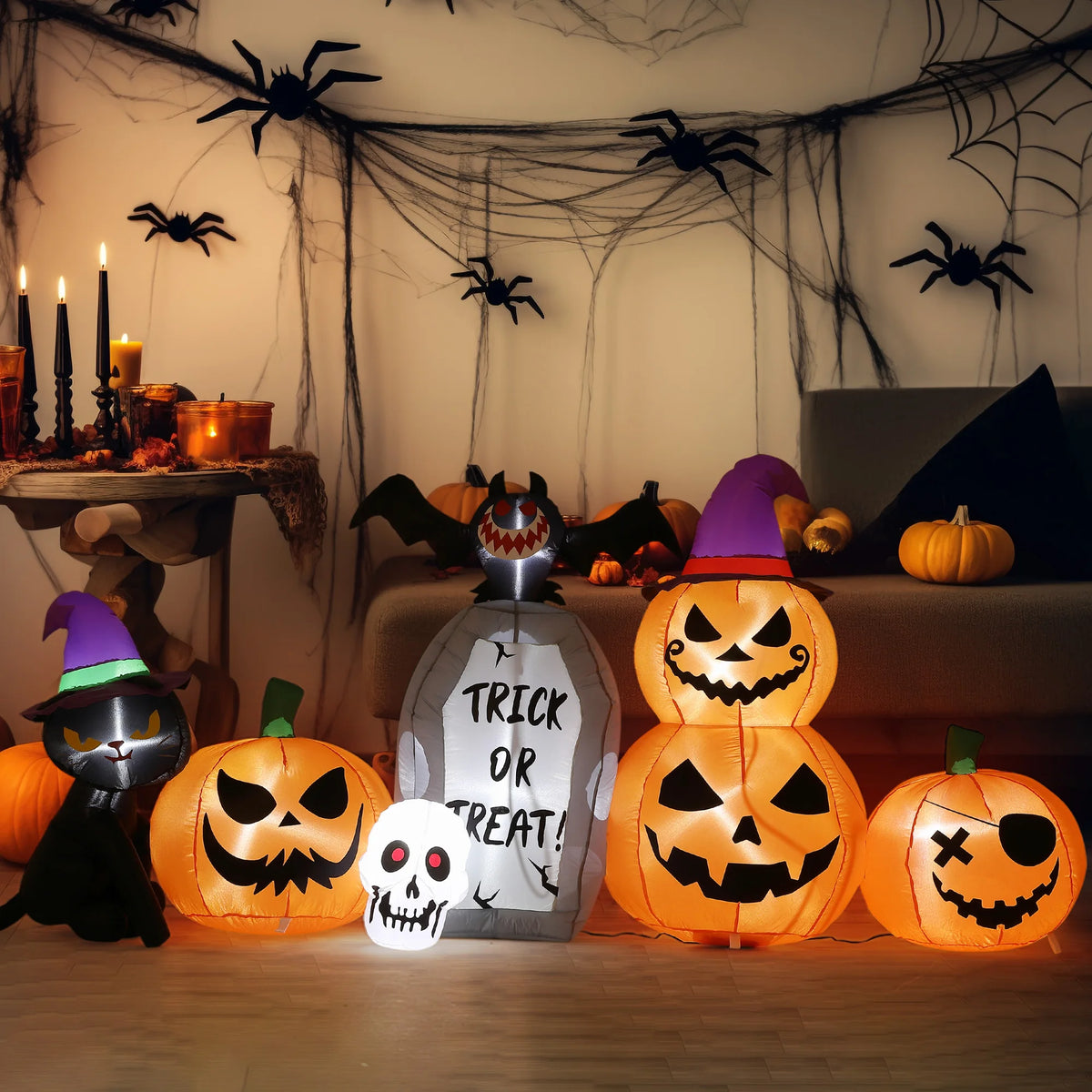 HiMISS Halloween Pumpkin Cat Tombstone Inflatable Decor With LED Lights