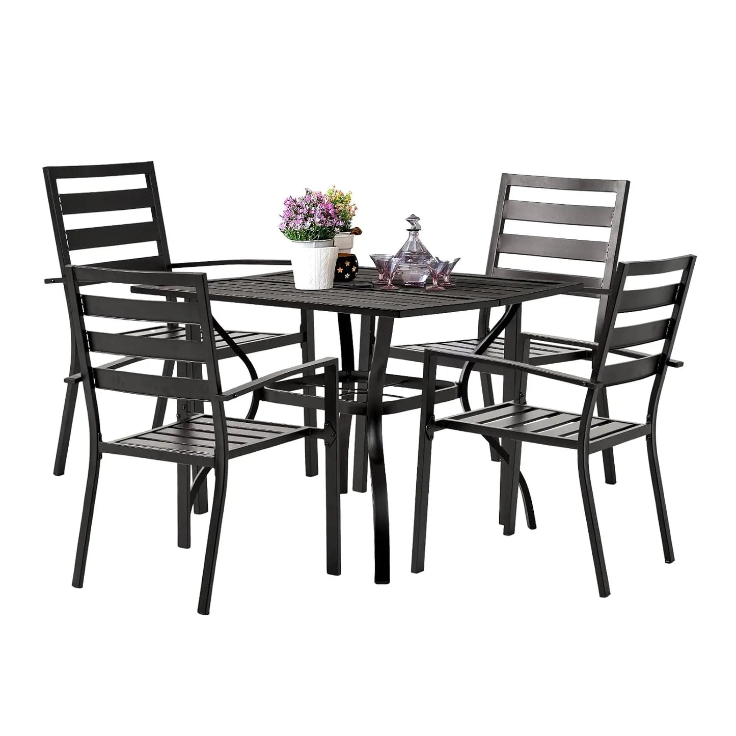 Outdoor Patio Dining Set With Iron Frame And Umbrella Hole