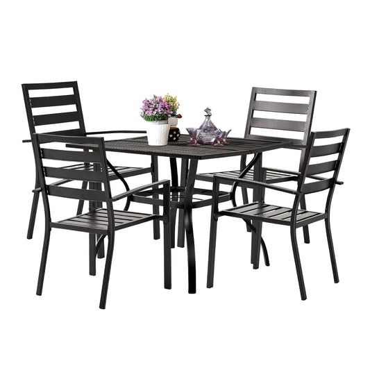 Outdoor Patio Dining Set With Iron Frame And Umbrella Hole