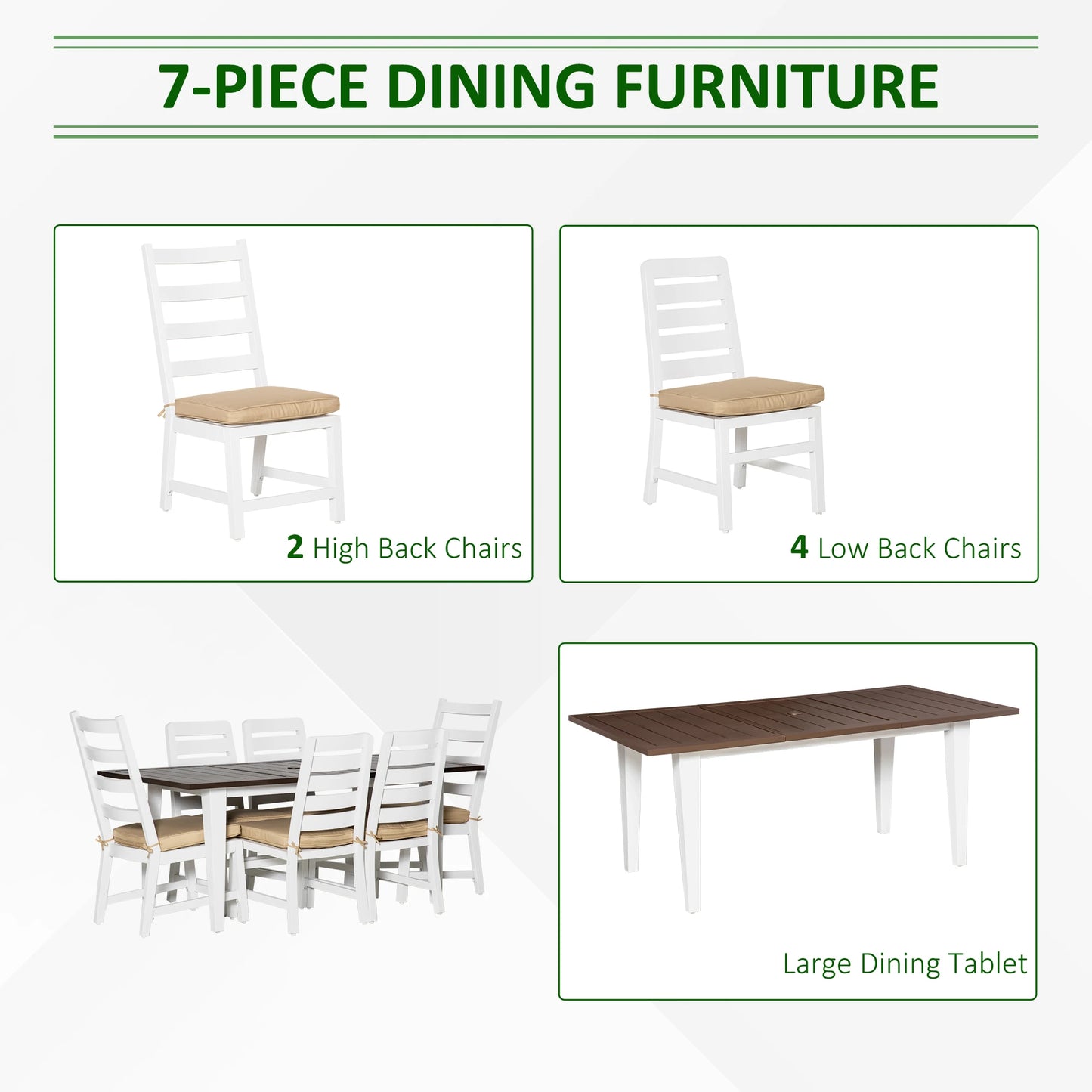 7 Piece Aluminum Outdoor Dining Set With Umbrella Hole