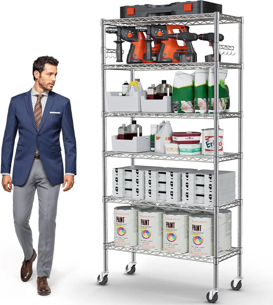 Heavy Duty Rolling Shelving Unit With Wheels And Hooks