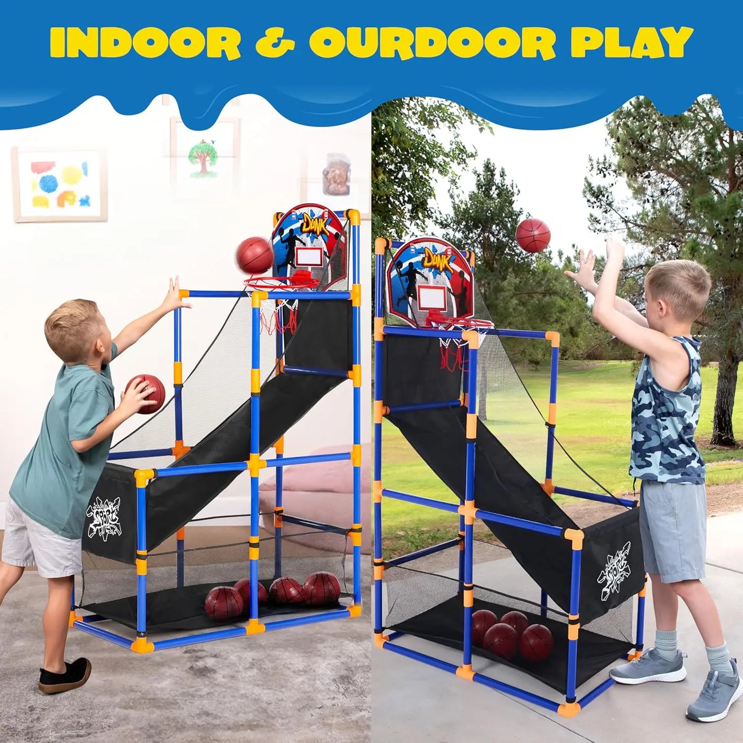 Joyfy Kids Arcade Basketball Game Set With Balls And Hoop