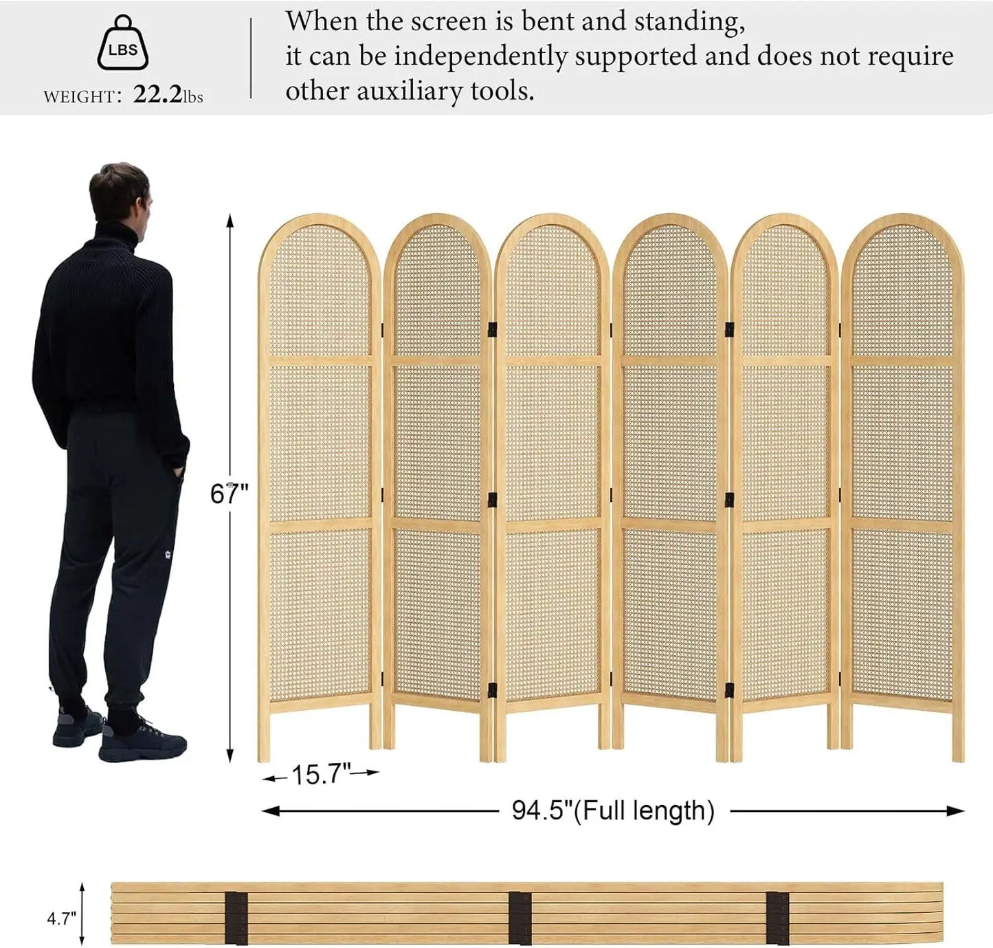 Foldable Rattan Privacy Screen Partition Six Piece Indoor Divider