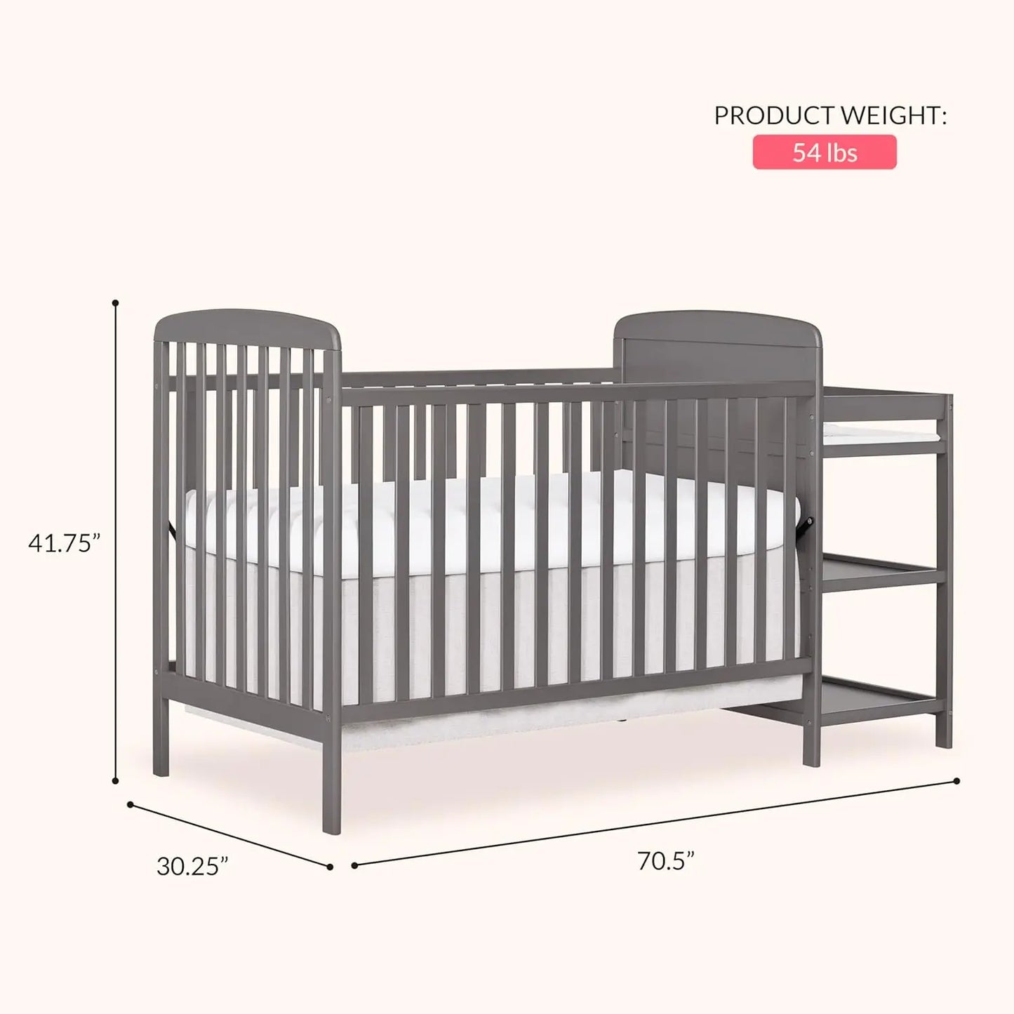 3-in-1 Convertible Baby Crib With Changing Table And Adjustable Mattress