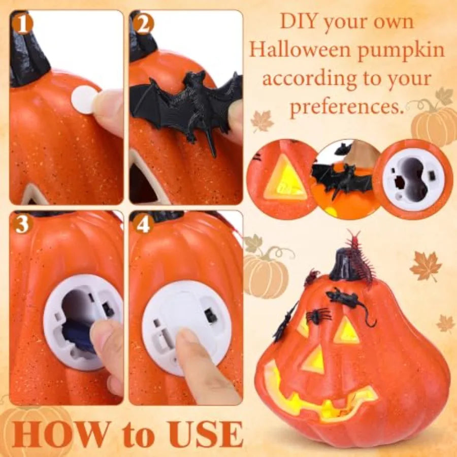 Halloween Pumpkin Lanterns With LED Glow Effect And Insect Decor