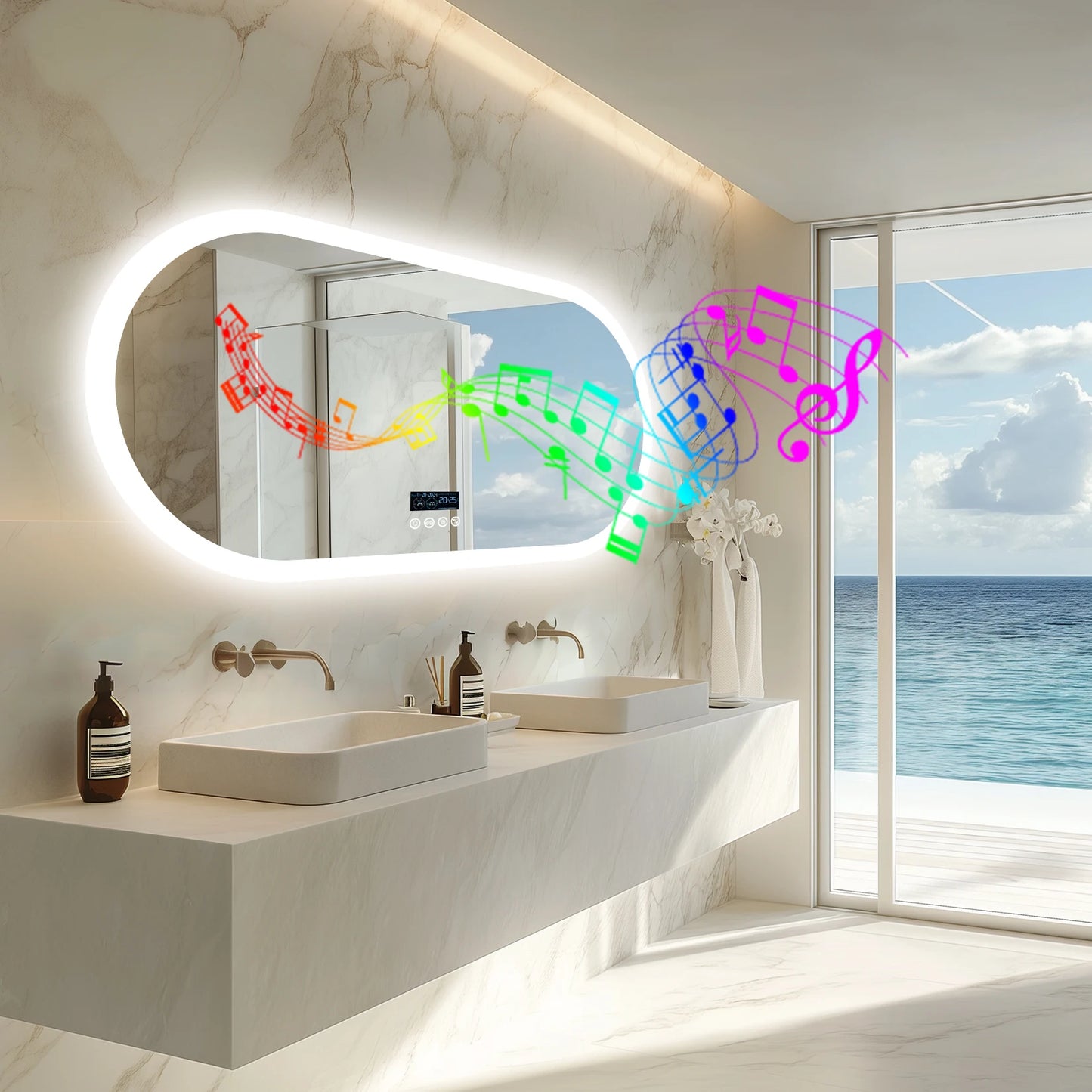 Wisfor Oval LED Bathroom Mirror With Lights Anti Fog Bluetooth Speaker