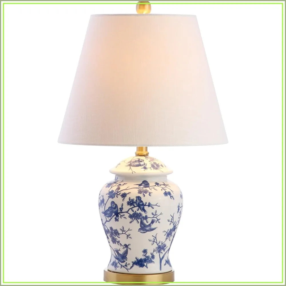 Ceramic Ginger Jar Table Lamp With Linen Shade Bedside Lamp