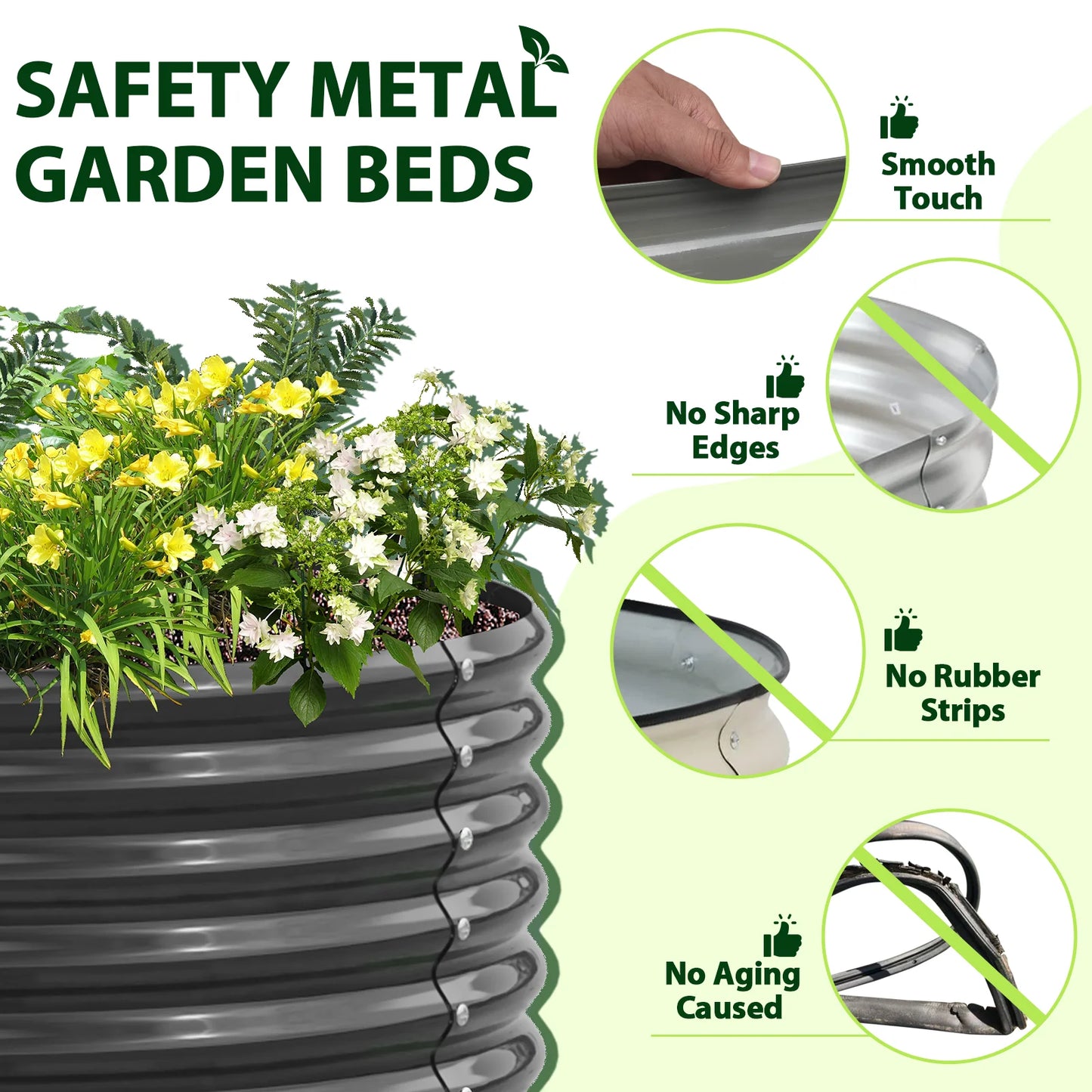 8X4X1.5 ft Galvanized Raised Garden Beds Outdoor, Oval Large Metal Planter Box for Planting Vegetables Flowers Herb, Anti-Rust