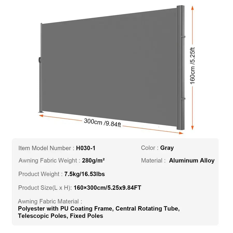 Retractable Side Awning, UV 50 63x 118 Full Aluminum RustProof Outdoor Privacy Screen, 280 g Thicken Folding Room Divider Wind S