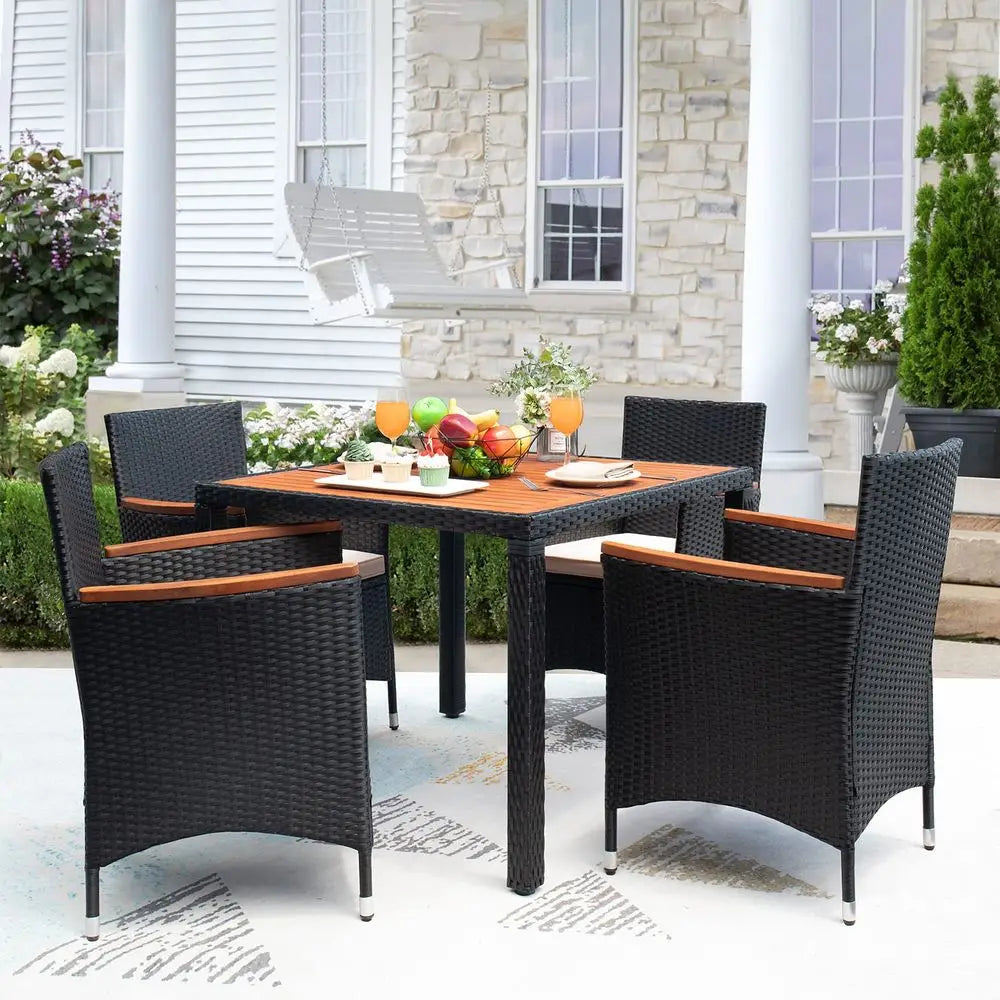 XMSJ Patio Conversation Set With Acacia Wood Top Rattan Chairs