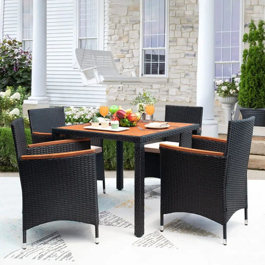 XMSJ Patio Conversation Set With Acacia Wood Top Rattan Chairs
