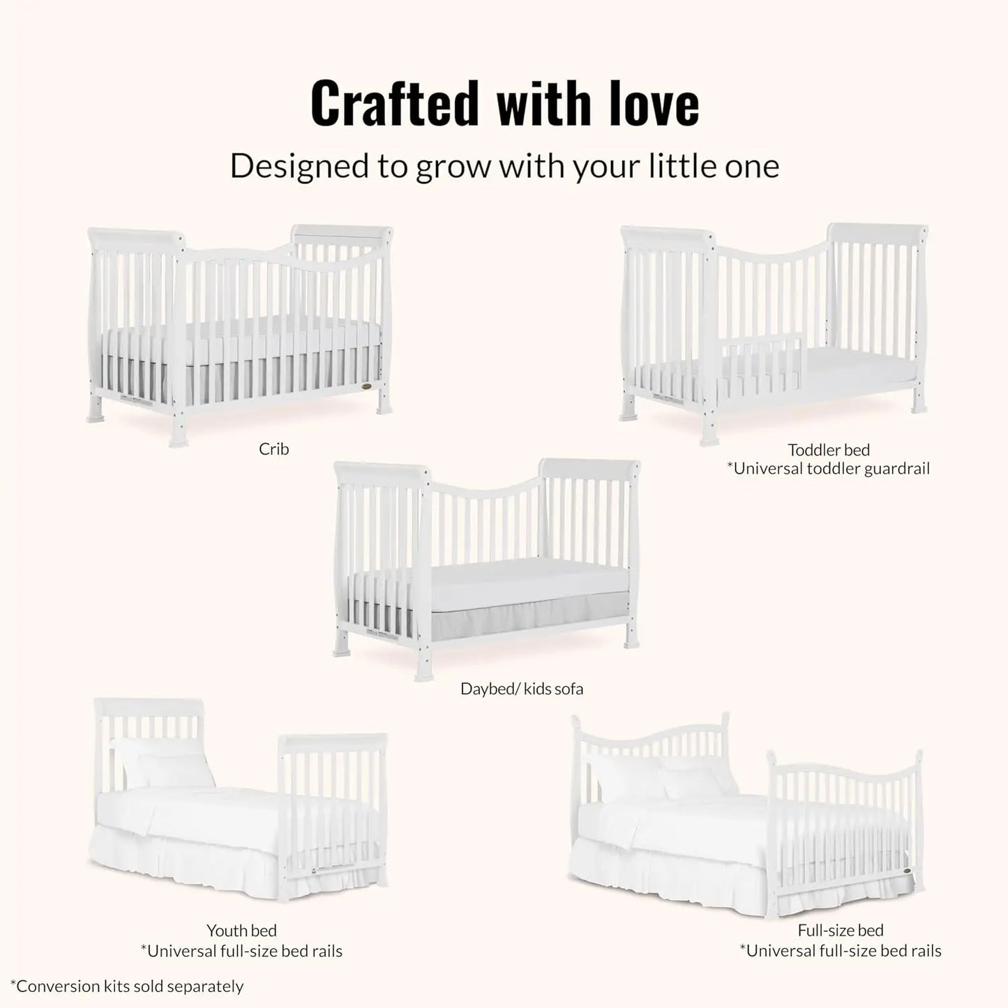 7-In-1 Convertible Baby Crib Greenguard Gold Pinewood