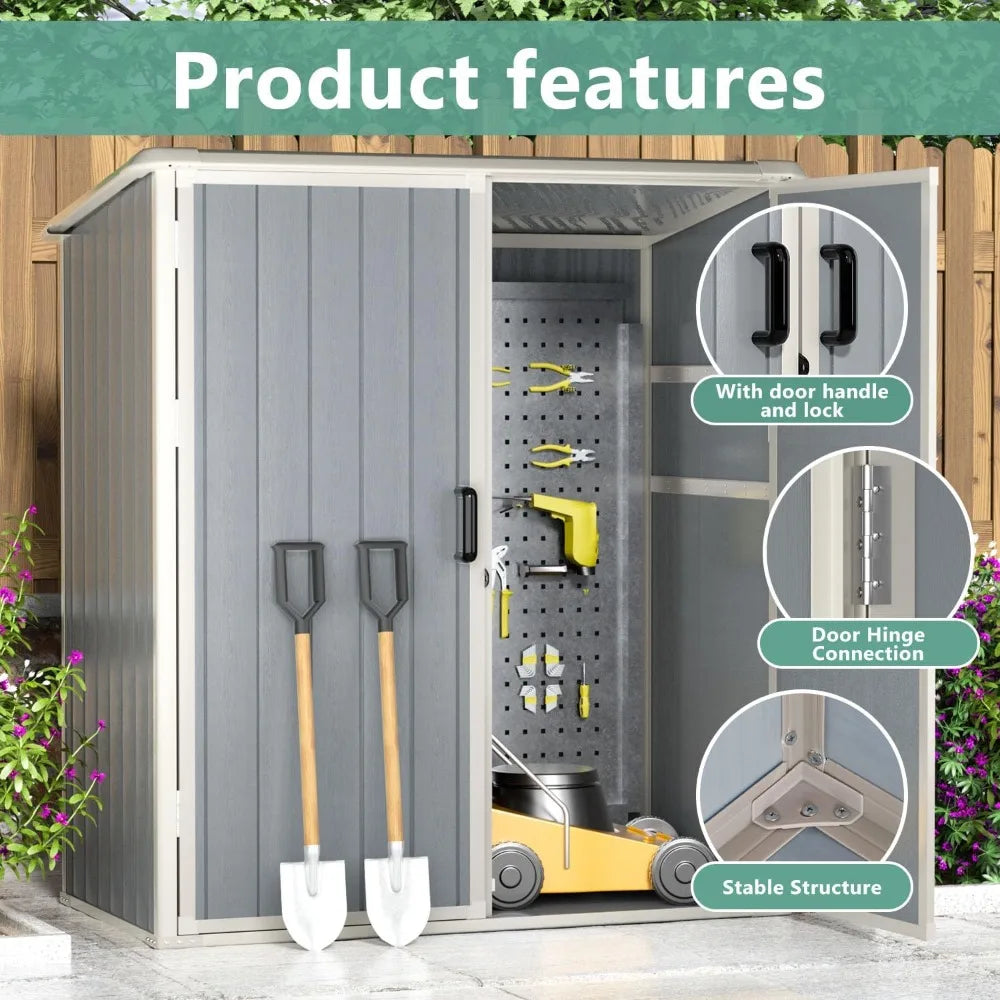 5 X 3 FT Outdoor Storage Shed, Resin Shed with Floor and Lockable Door, Plastic Shed for Bike, Garbage Can, Tool, Accessories