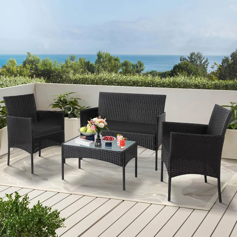 Outdoor Rattan Wicker Patio Conversation Set With Cushions