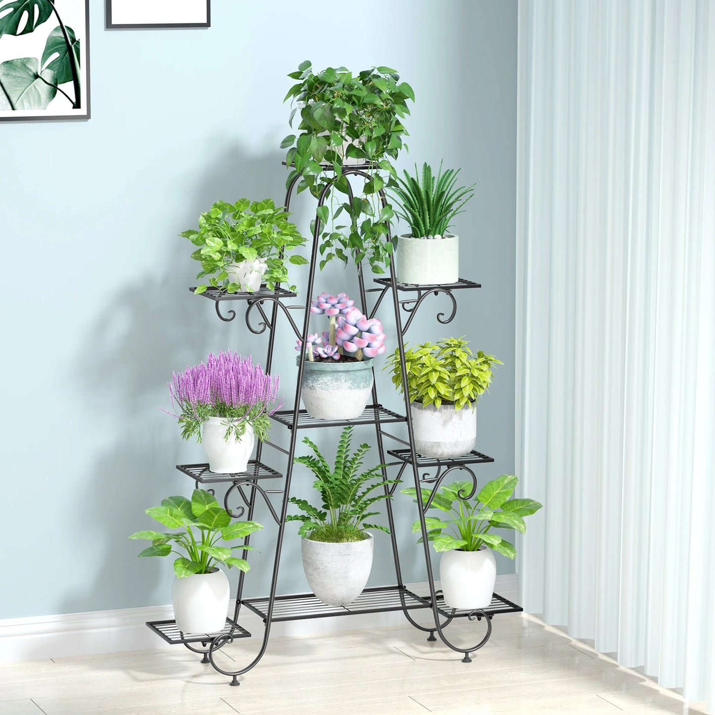 BINGOPAW 9 Tier Metal Plant Stand Indoor Outdoor Shelf
