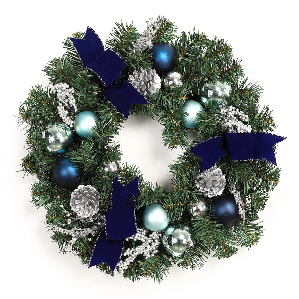 HiMISS Lighted Christmas Wreath With LED Lights And Velvet Bows
