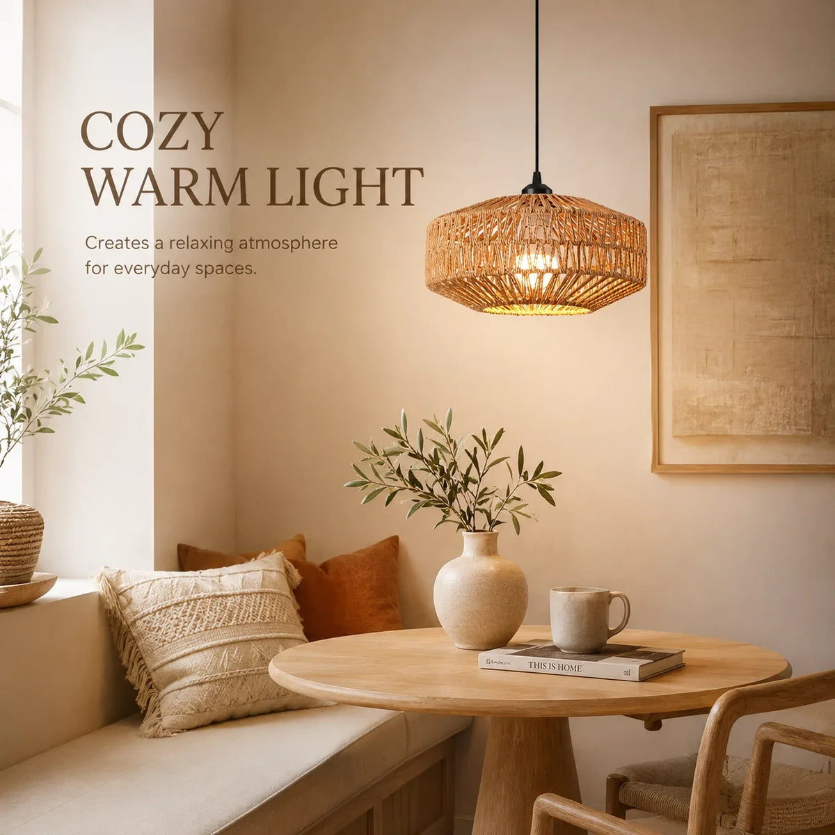 JOYINLED Boho Woven Paper Rope Pendant Light Ceiling Fixture