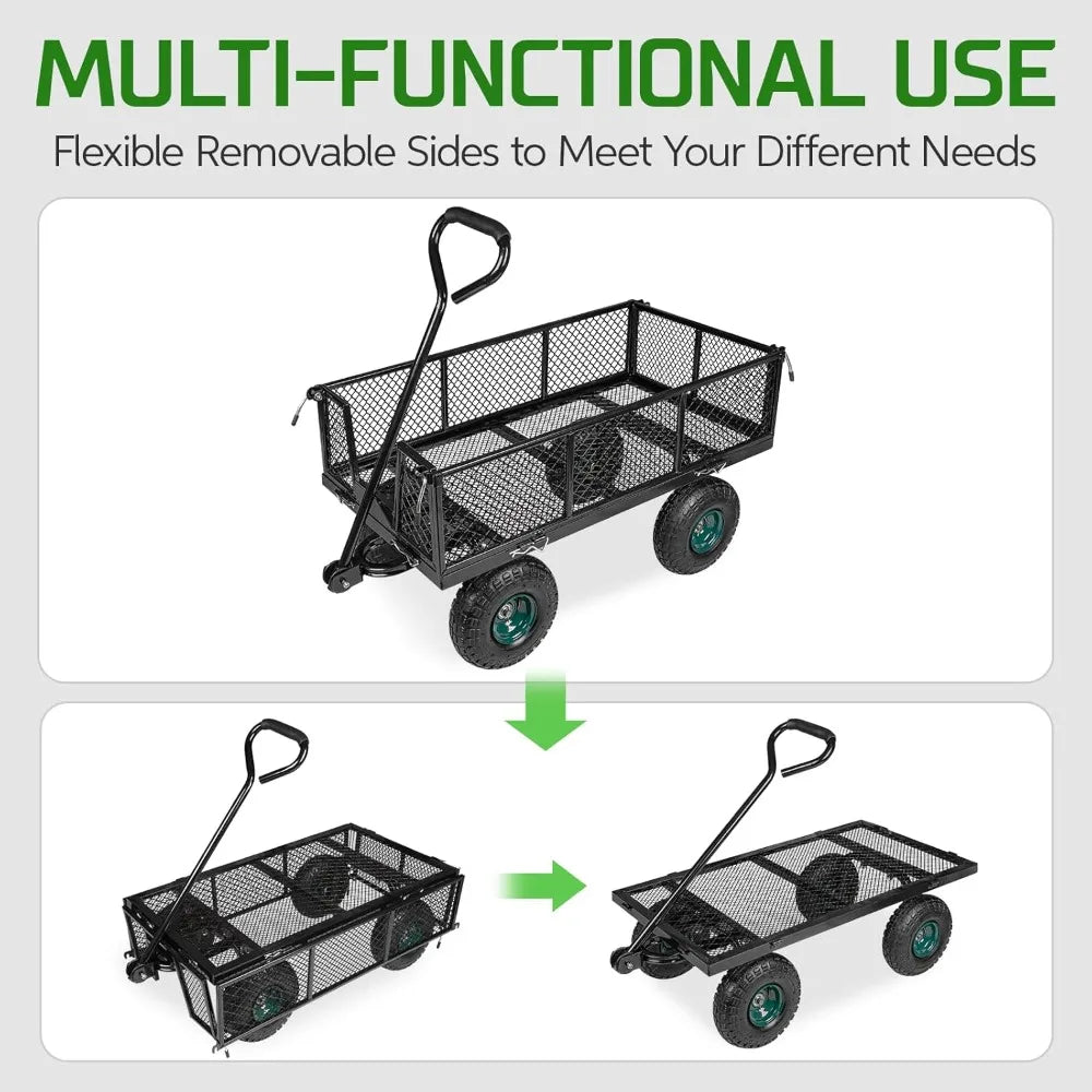 Heavy Duty Steel Garden Cart With Removable Sides And Rotating Handle