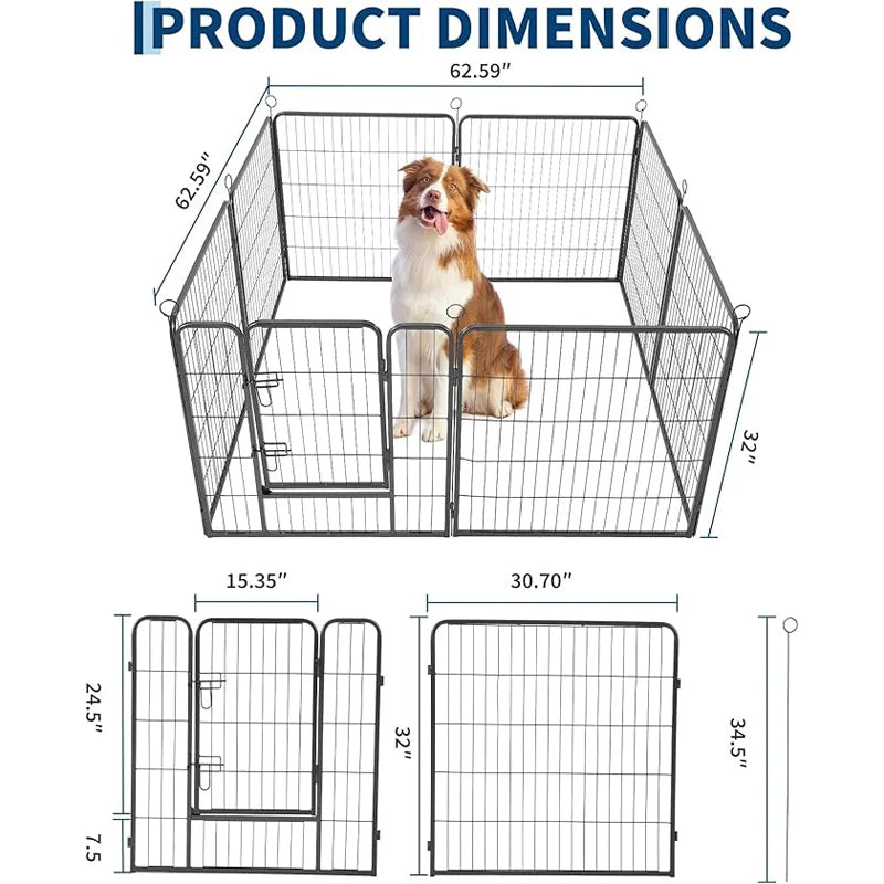 Heavy Duty Metal Dog Playpen With Gate 8 Panels Rust-Resistant