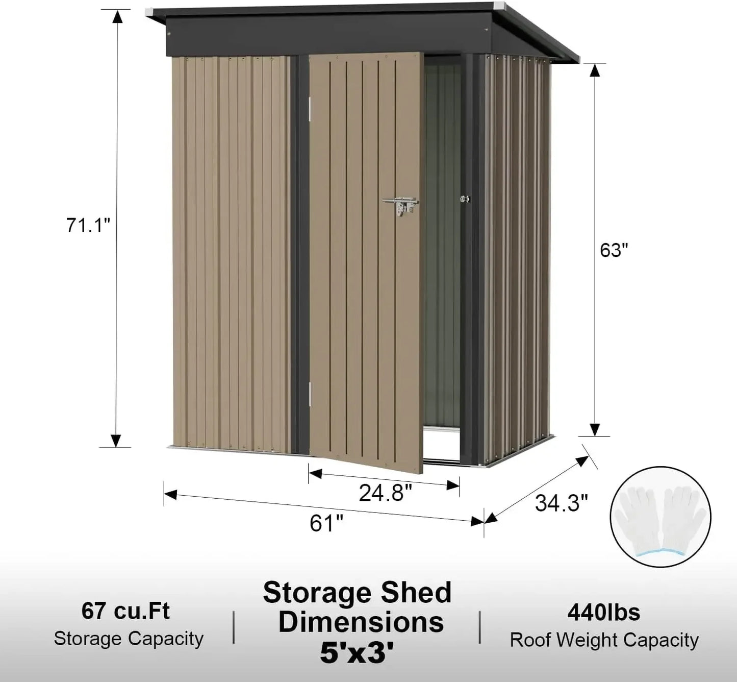 Metal Outdoor Storage Shed With Lockable Door Waterproof Tool Shed