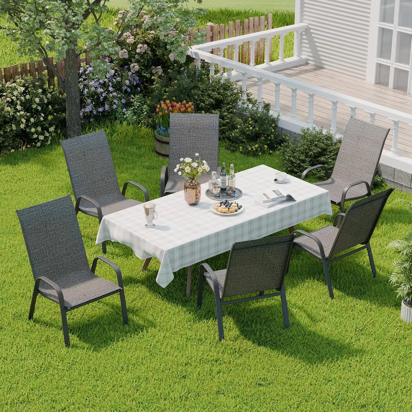 Frame Stackable Metal Patio Dining Chairs Set 6 All Weather