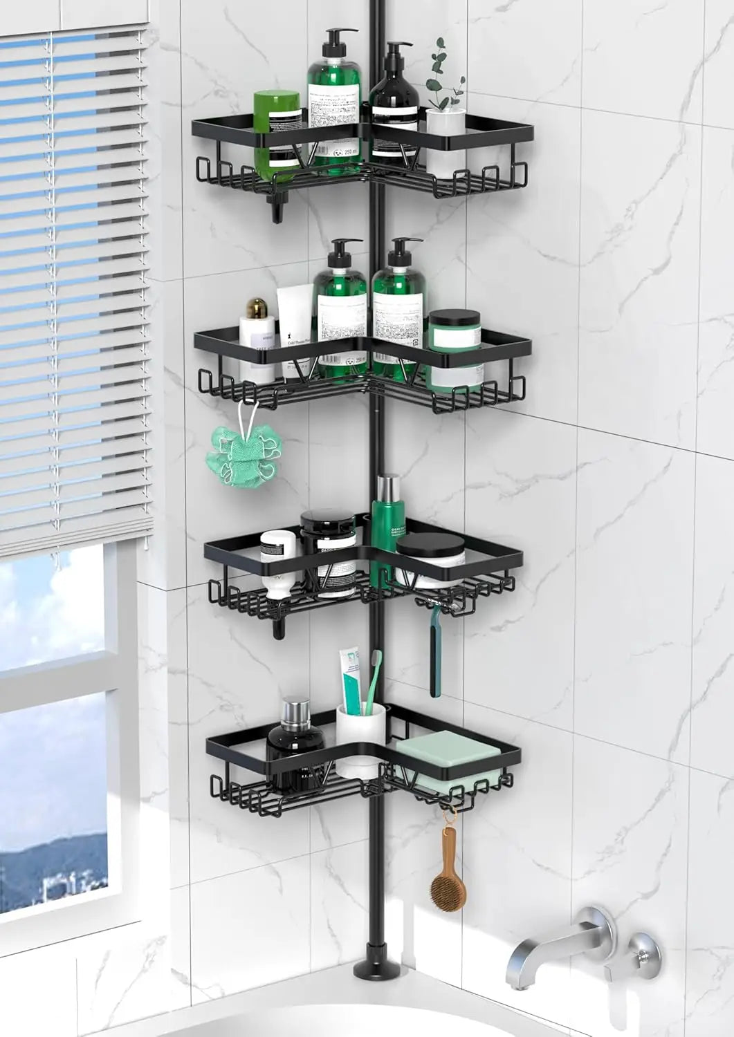 Stainless Steel 4-Tier Shower Caddy Tension Pole Rustproof
