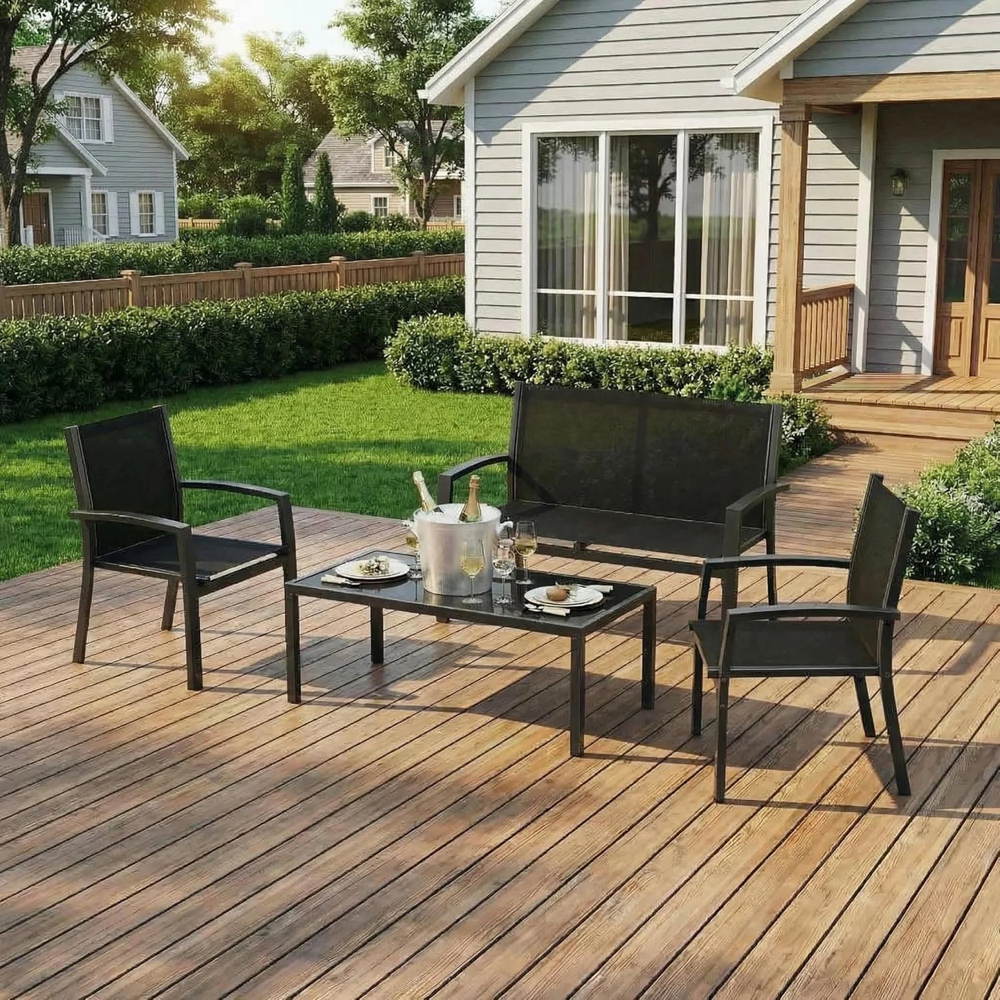 HobbyLane Modern 4 Piece Metal Patio Set With Mesh Seating