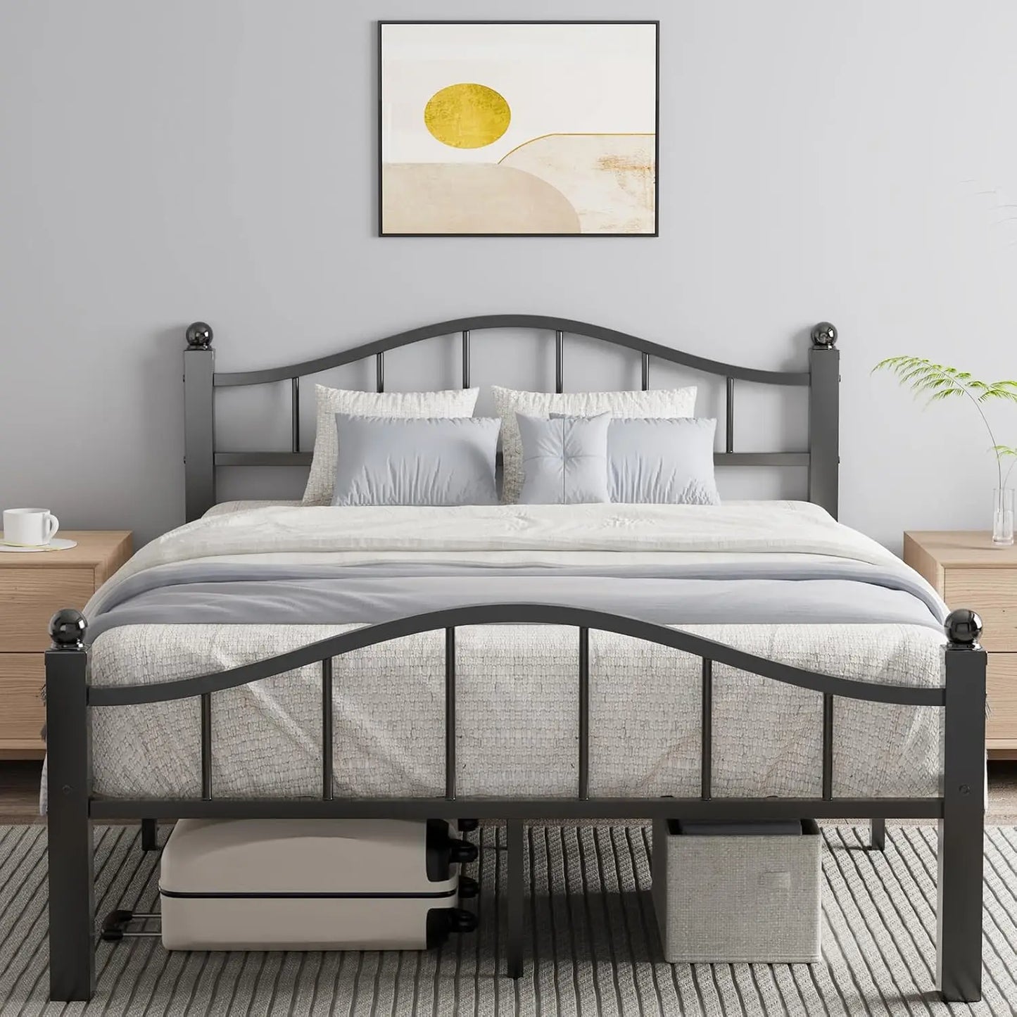 Full Size Metal Bed Frames Headboard Noise Free Underbed Storage Heavy Duty No Box Spring Needed Tool Free Assembly