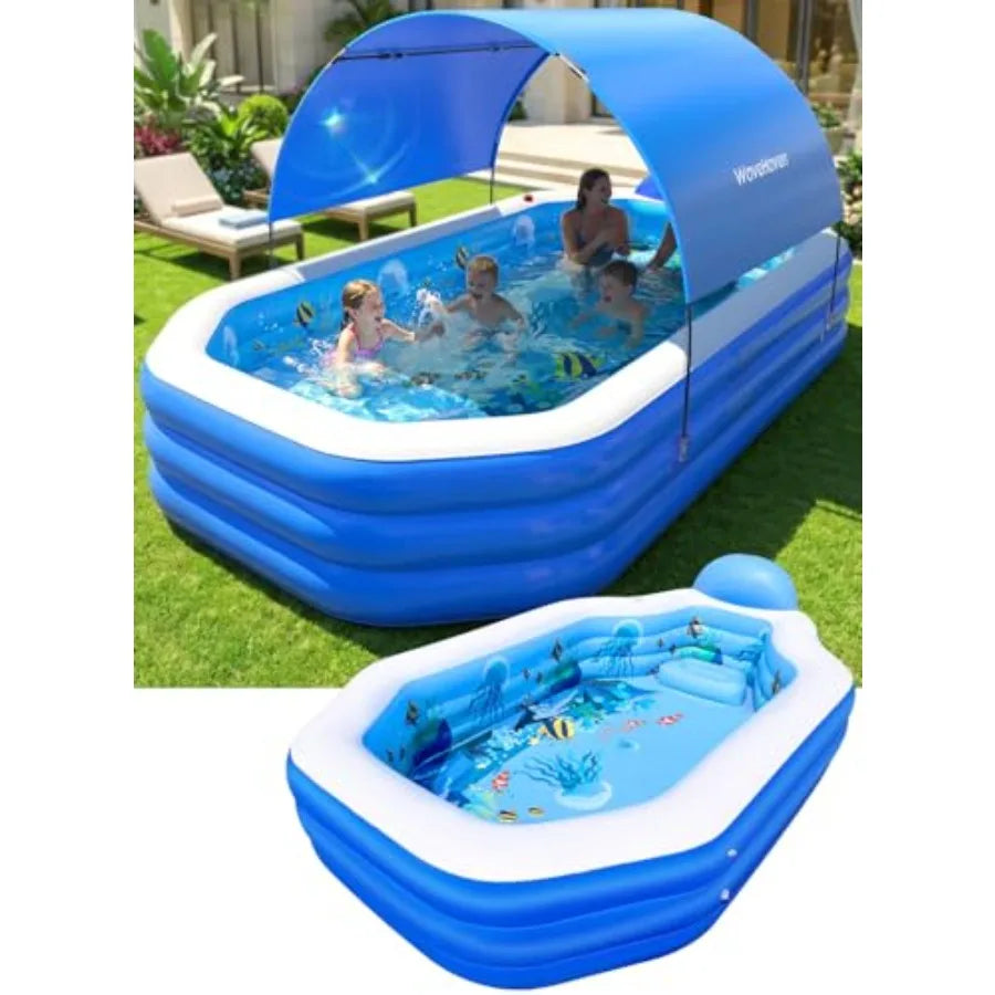 Oversized Inflatable Pool With Canopy For Adults And Seats
