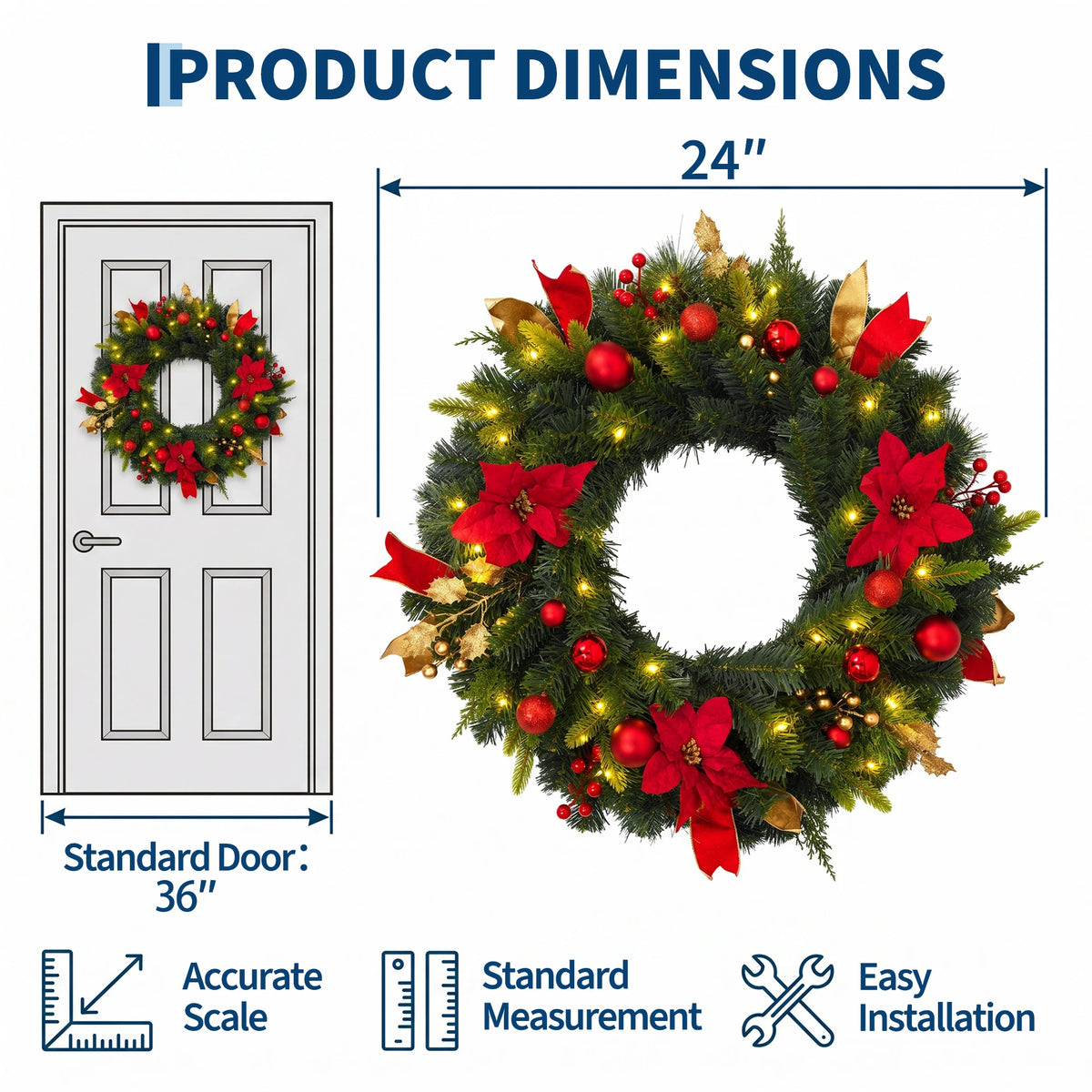 Artificial Christmas Wreath With Led Lights For Home Decor