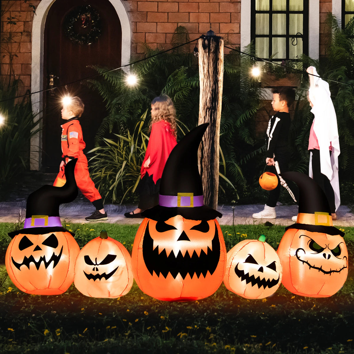 LIFEZEAL Halloween Inflatable Pumpkin With Witch Hat and LED Lights