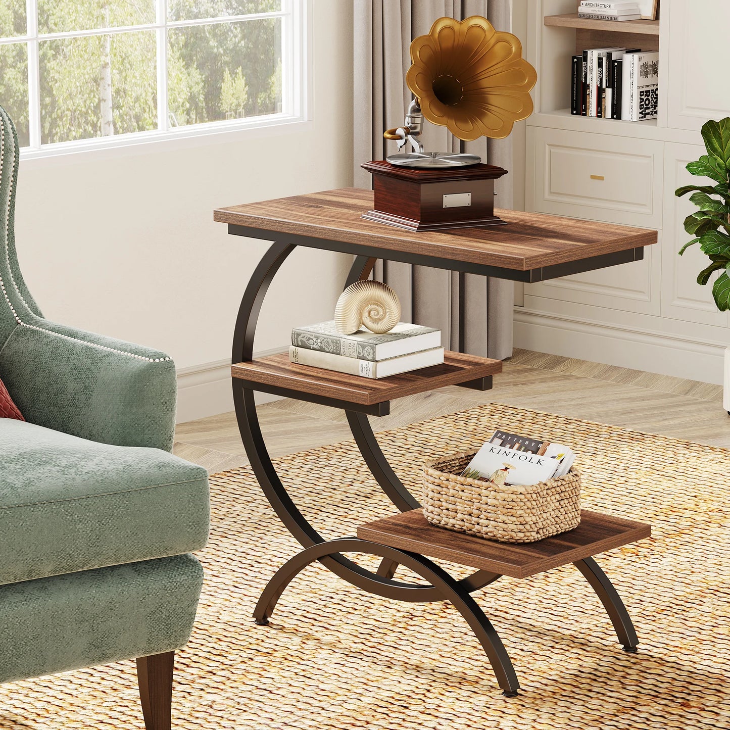 Tribesigns C Shaped End Table With Storage Shelves Modern