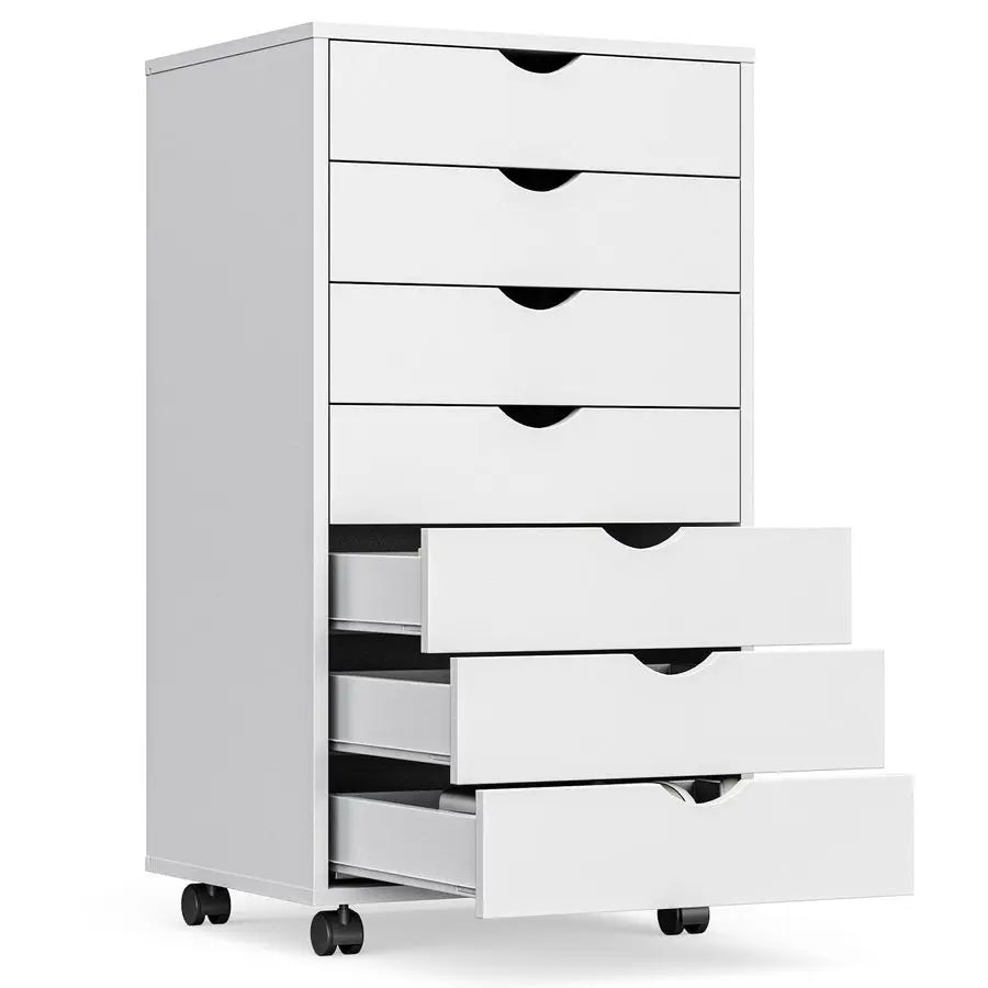 Bamboo 7-Drawer Mobile File Cabinet With Wheels For Office