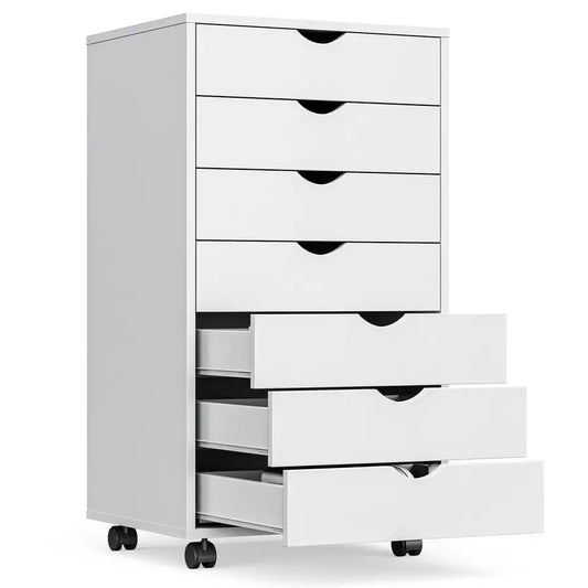 Bamboo 7-Drawer Mobile File Cabinet With Wheels For Office