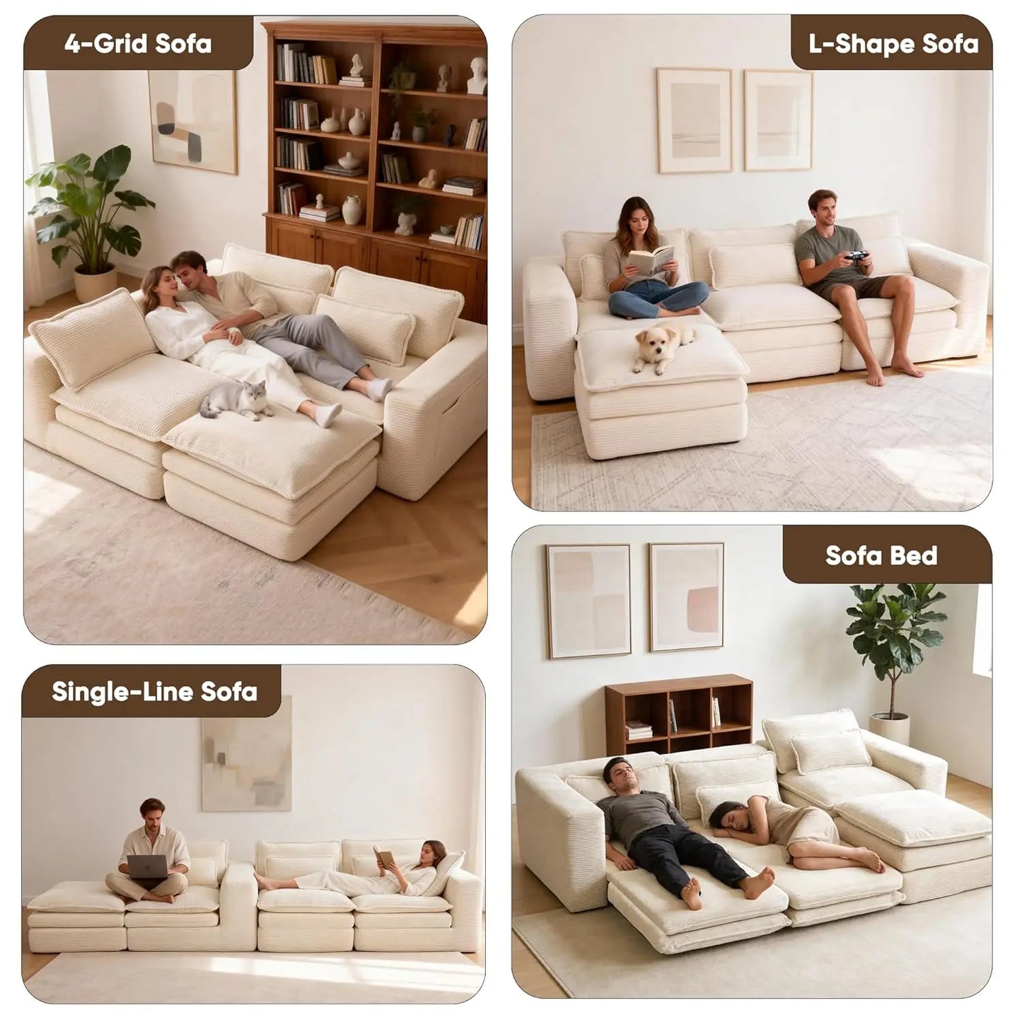 BIANXIANG L-Shape Modular Sectional Sofa With Ottoman Pull-Out