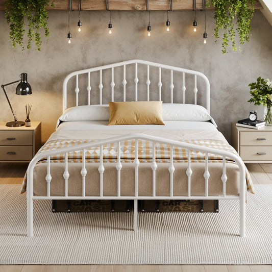 HOOMIC 14'' Metal Bed Frame with Victorian Headboard & Footboard, Heavy-Duty Wrought Iron Platform Bed Allewie