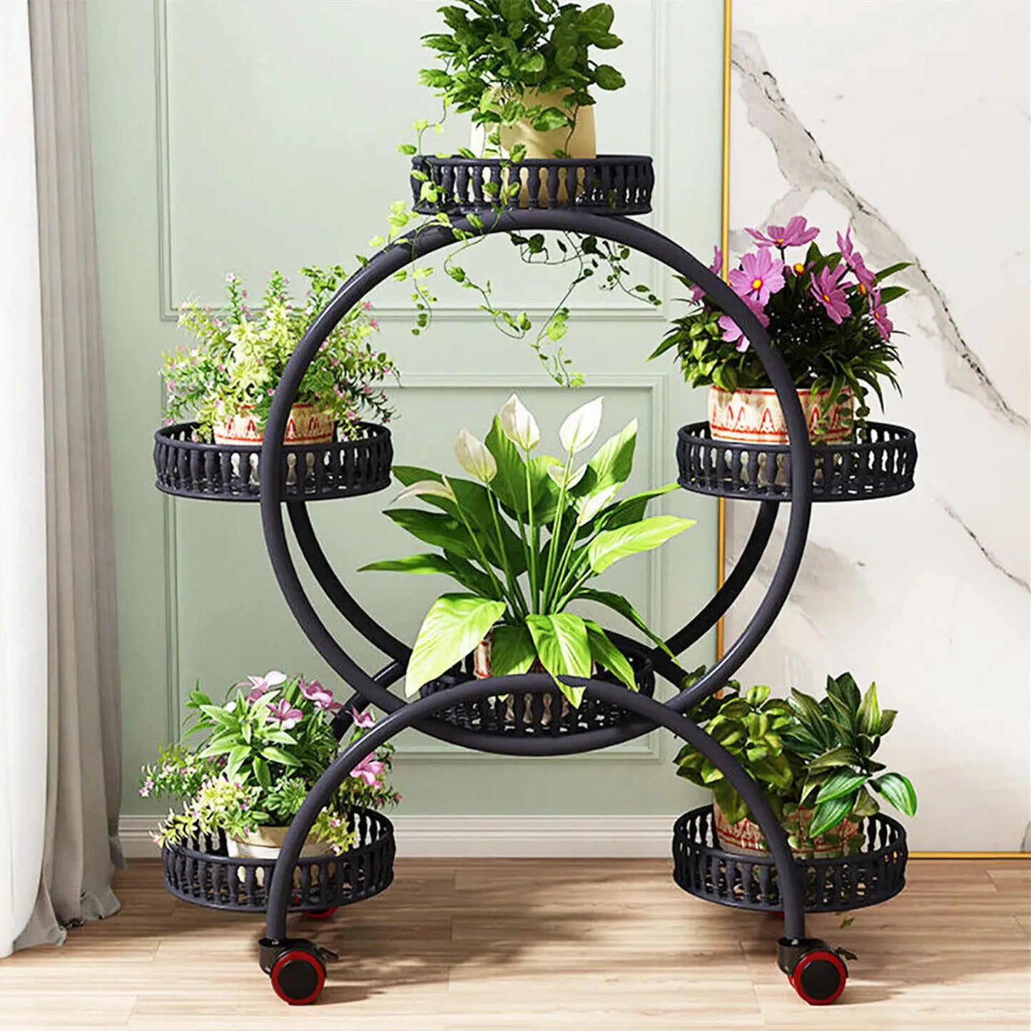 Metal 6-Tier Plant Stand With Wheels For Balcony Outdoor