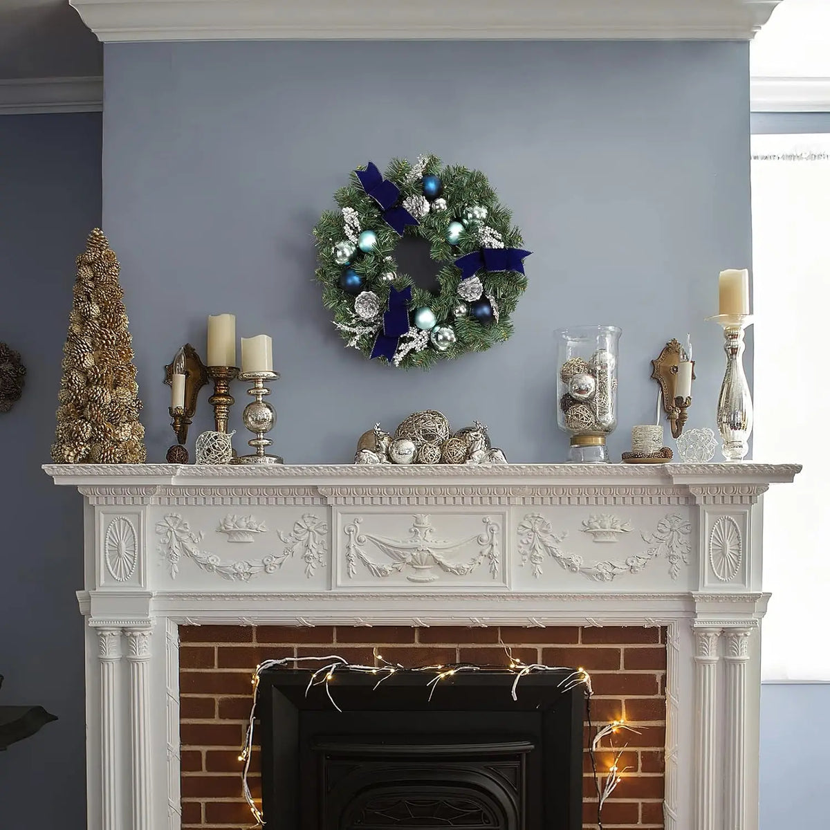 Artificial Christmas Wreath With LED Lights for Door Decor