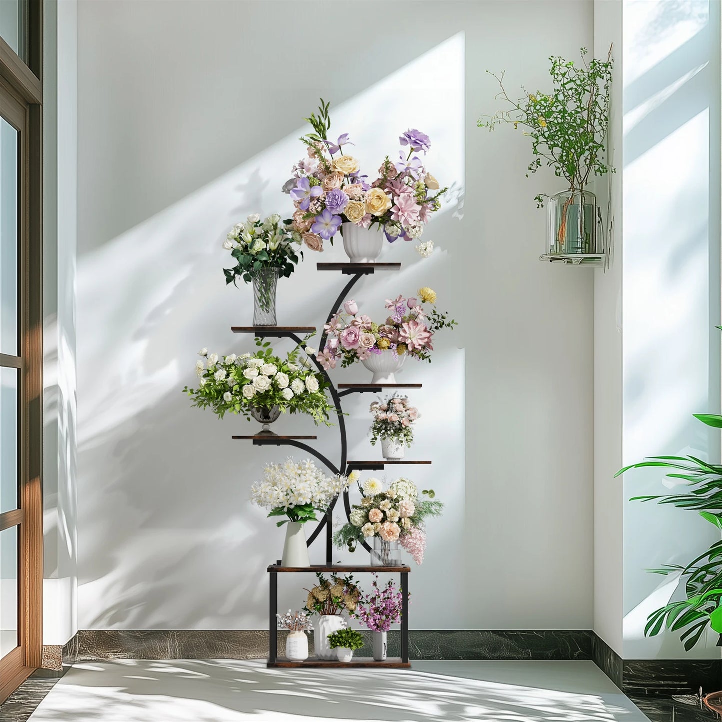 7 Tier Tree Shaped Plant Stand Metal Display With Lights