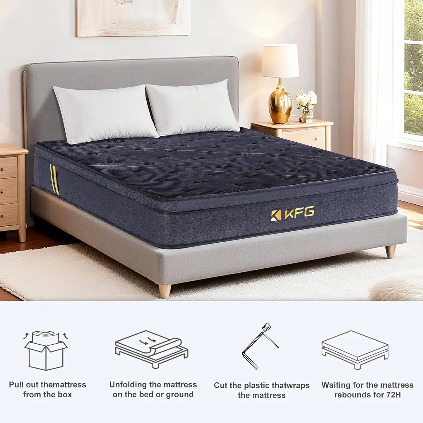 Memory Foam Pocket Coil Hybrid Mattress Medium Support Breathable Fiberglass-Free