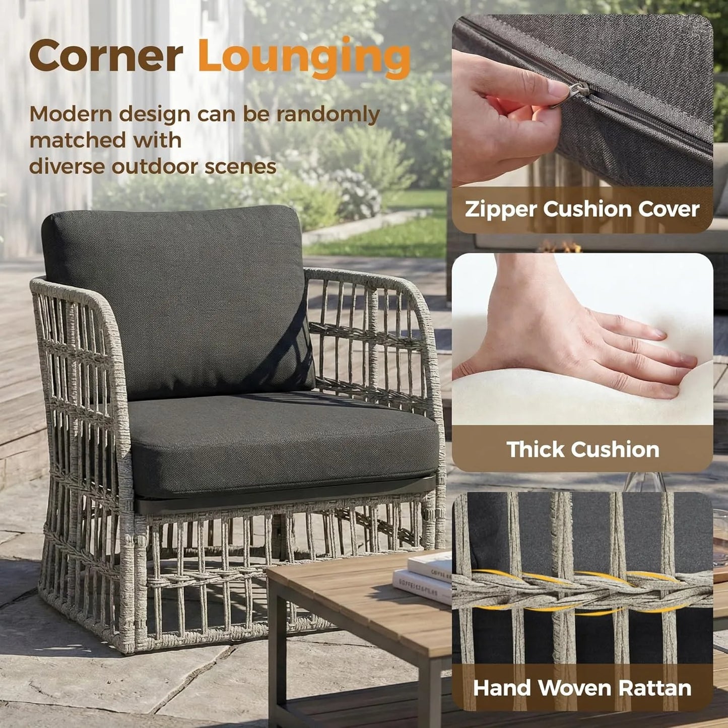 XIUWO 4 Piece Outdoor Wicker Sectional Sofa Set For Patio Poolside