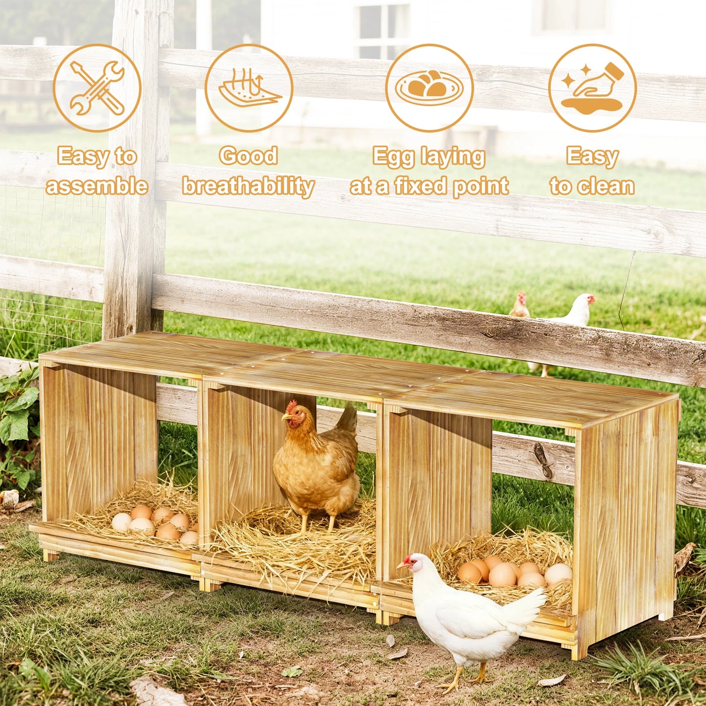 Pine Wood Three Compartment Chicken Nesting Box Easy Egg Collection