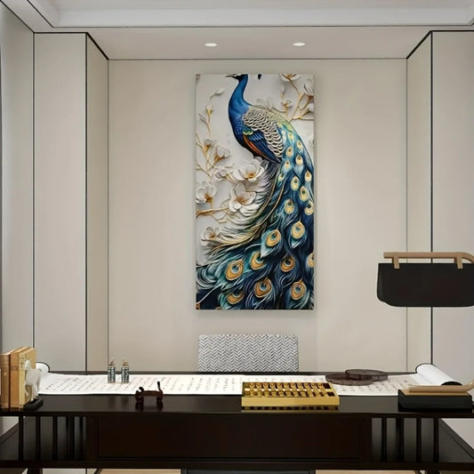 Modern Abstract Peacock Canvas Wall Art In Solid Wood Frame
