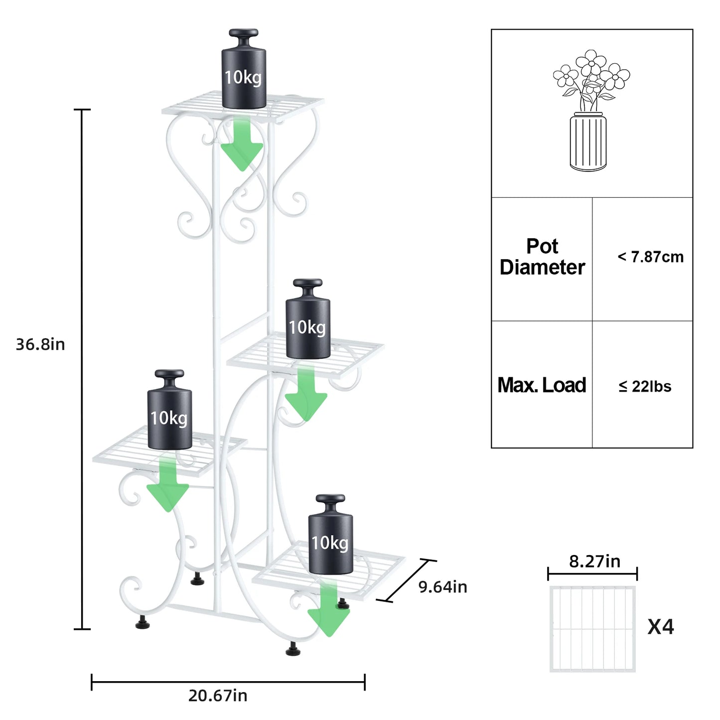 4 Tier Metal Plant Stand Indoor Outdoor Garden Rack