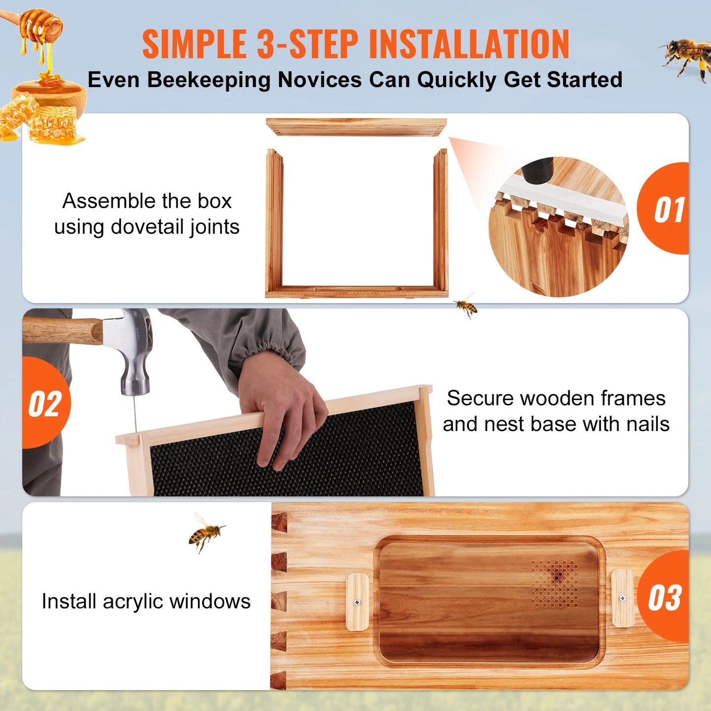 SucceBuy Cedar Bee Hive Langstroth Starter Kit With Acrylic Windows