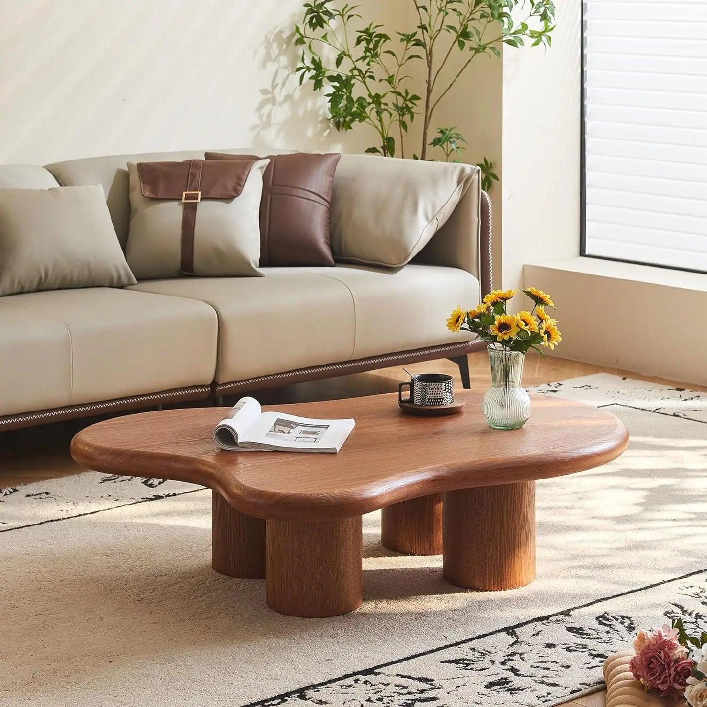 Minimalist Modern Walnut Wood Coffee Table For Living Room