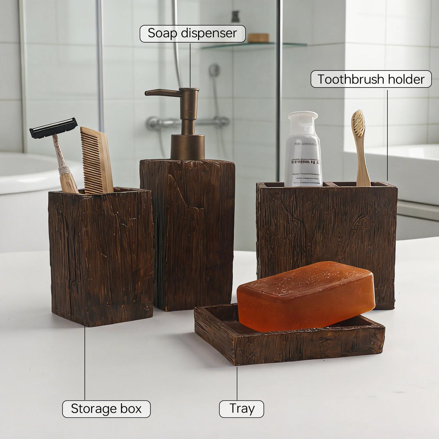 4-Piece Bathroom Accessory Set With Textured Lotion Dispenser